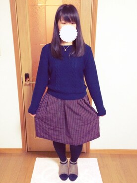 「AS KNOW AS plus（アズノゥアズプラス）のニット：無地（ニット/セーター、ブラック系）」を使った、あゆちょんさん（レディース・152cm）の冬コーディネート