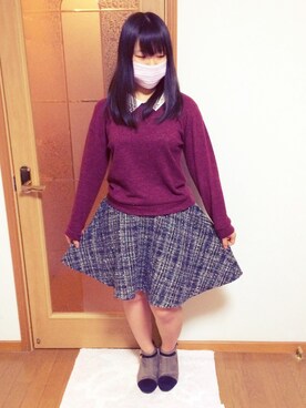 「AS KNOW AS plus（アズノゥアズプラス）のトップス：襟付きセーター（ニット/セーター、レッド系）」を使った、あゆちょんさん（レディース・152cm）の冬コーディネート