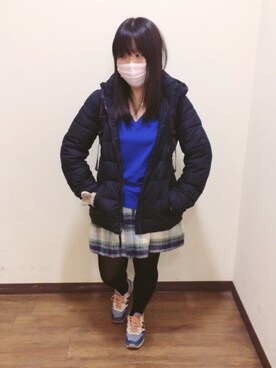 「？のスカート：チェック（スカート、グリーン系）」を使った、あゆちょんさん（レディース・152cm）の冬コーディネート