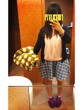 「NIKE（ナイキ）のスニーカー：無地（スニーカー、パープル系）」を使った、あゆちょんさん（レディース・152cm）の秋コーディネート