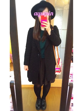 「anatelier（アナトリエ）の千鳥格子柄ショートフレアスカート（スカート、ブラウン系）」を使った、あゆちょんさん（レディース・152cm）の冬コーディネート