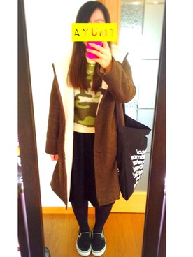 「カフェ巡り」｜「アイテム（その他アウター）」を使った、あゆちょんさん（レディース・152cm）の冬コーディネート