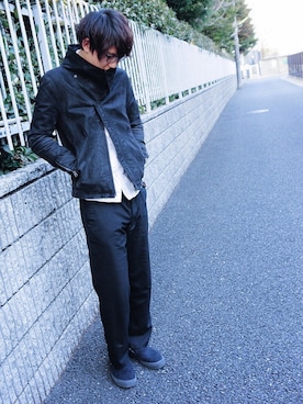「GGD（ジージーディー）のアイテム（ライダースジャケット）」を使った、Kishi.Yさん（メンズ・174cm）の春コーディネート