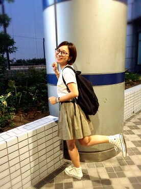 「FREDY&GLOSTER（フレディアンドグロスター）のアイテム（Tシャツ/カットソー）」を使った、めぐtaさん（レディース・154cm）の夏コーディネート