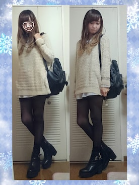 「ヒール×靴下」｜「アイテム（チュニック）」を使った、Maiさん（レディース・161cm）の冬コーディネート