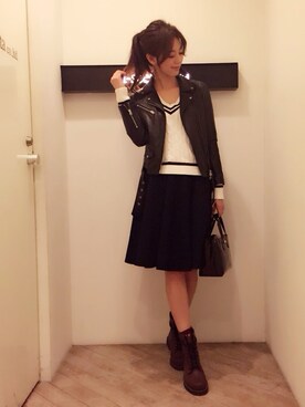「Rouge vif（ルージュヴィフ）のアイテム（ライダースジャケット）」を使った、Mieko Nishimuraさん（レディース・167cm）の春コーディネート