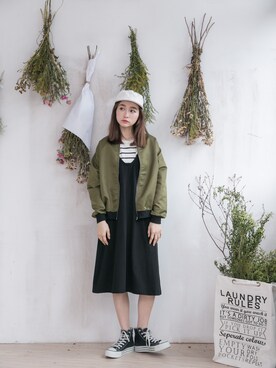 「Joyceshop（ジョイスショップ）の帥氣拉鍊飛行外套（その他アウター、グリーン系）」を使った、JoyceShopさん（レディース・163cm）の春コーディネート