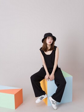 「アイテム（つなぎ/オールインワン、ブラック系）」を使った、JoyceShopさん（レディース・163cm）の春コーディネート