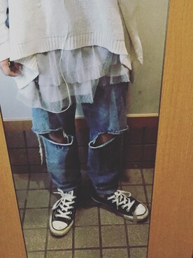 「ZARA（ザラ）のアイテム（ニット/セーター、ホワイト系）」を使った、tofuさん（レディース）の秋コーディネート