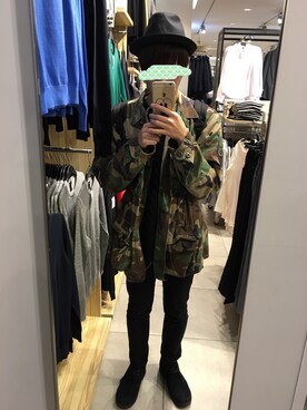 「迷彩柄」｜「アイテム（ナイロンジャケット）」を使った、shintaro.さん（メンズ・179cm）の冬コーディネート