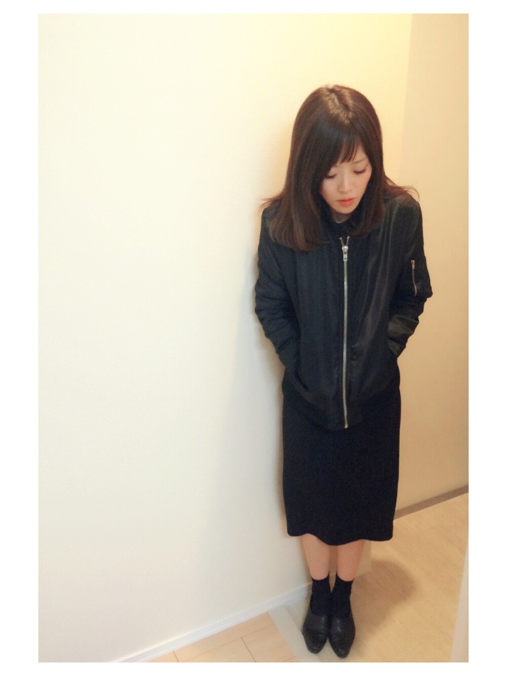 「オン眉、アシメ、２ＷＡＹ、オールブラック、前髪切りました、MINX、MINX aoyama、レセプション」｜「AVAN LILYのアイテム（その他アウター、ブラック系）」を使った、sakamoto kanaさん（レディース・155cm）の冬コーディネートの1枚目の写真