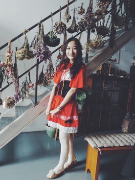 「アイテム（チュニック、レッド系）」を使った、lovelycatblueさん（レディース・156cm）の秋コーディネート