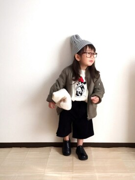 「ガウチョパンツ」｜「アイテム（MA-1）」を使った、𝚏𝚞𝚞*さん（キッズ・80cm）の秋コーディネート