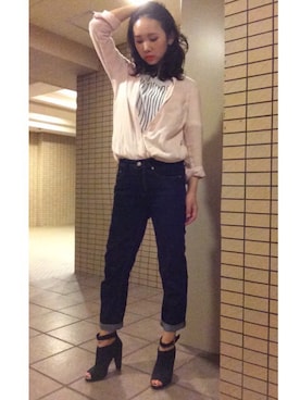 「ピンクシャツ」｜「アイテム（ブーティ）」を使った、MARIMOOOさん（レディース・162cm）の秋コーディネート
