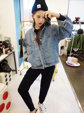 「Chuu」｜「アイテム（デニムジャケット）」を使った、chuutaiwanさん（レディース・164cm）の冬コーディネート