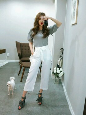 「chuu（チュー）のアイテム（パンツ）」を使った、chuutaiwanさん（レディース・164cm）の春コーディネート