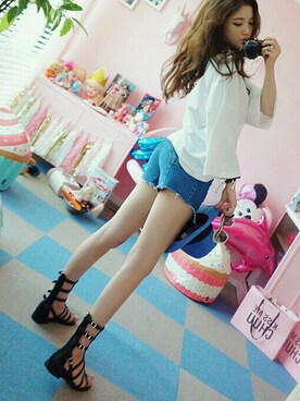 「chuu（チュー）のアイテム（トップス）」を使った、chuutaiwanさん（レディース・164cm）の夏コーディネート