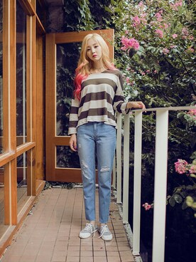 「chuu（チュー）のアイテム（トップス）」を使った、chuutaiwanさん（レディース・164cm）の夏コーディネート