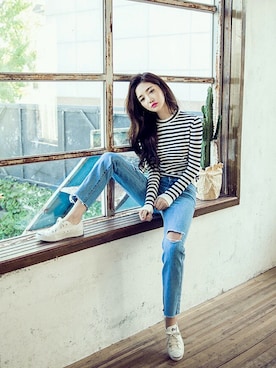 「chuu（チュー）のアイテム（パンツ）」を使った、chuutaiwanさん（レディース・164cm）の秋コーディネート