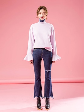 「chuu（チュー）のアイテム（デニムパンツ）」を使った、chuutaiwanさん（レディース・164cm）の冬コーディネート