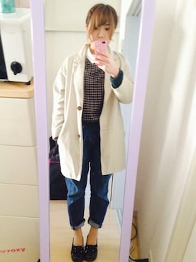 「春コート」｜しおこさん（レディース・154cm）の冬コーディネート