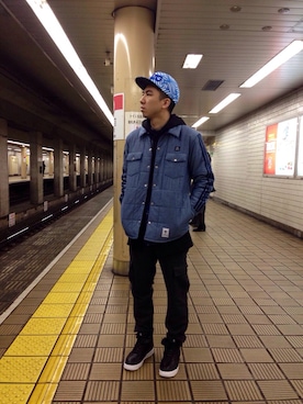 「アイテム（ピーコート）」を使った、傑森林さん（メンズ・176cm）の冬コーディネート