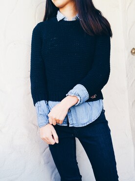 「Abercombie のアイテム（その他トップス、ブルー系）」を使った、Prissyさん（レディース・157cm）の秋コーディネート