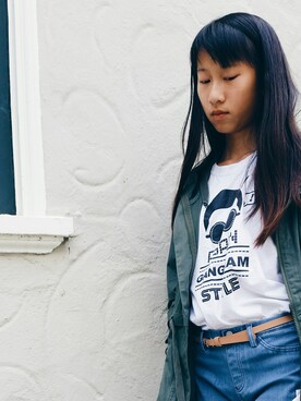 「UNIQLO（ユニクロ）のアイテム（その他パンツ、ブルー系）」を使った、Prissyさん（レディース・157cm）の秋コーディネート