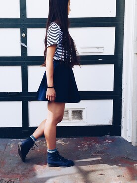 「abercombie のアイテム（スカート、ブルー系）」を使った、Prissyさん（レディース・157cm）の秋コーディネート