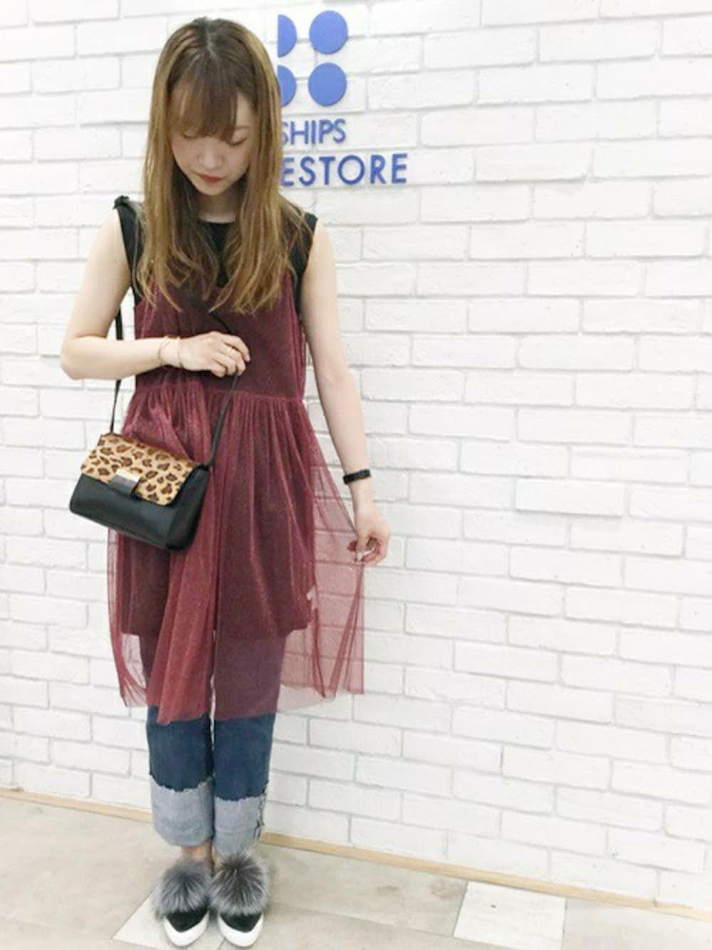 「ワンピース、トレンド、セットアップ、夏、ラメ、SHIPS、コーディネート、Khaju、SHIPS for women、おしゃれ」｜「Khajuの《予約》Khaju: レオパードバッグ■（ショルダーバッグ、イエロー系）」を使った、宮坂さん（レディース・164cm）の夏コーディネートの1枚目の写真