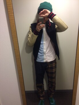 「The DUFFER of ST.GEORGE（ザダファーオブセントジョージ）のアイテム（スタジャン）」を使った、モヌケノカラーさん（メンズ・169cm）の冬コーディネート