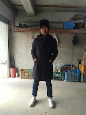 「soe（ソーイ）のアイテム（チェスターコート）」を使った、 Tsuyokiさん（メンズ・170cm）の春コーディネート