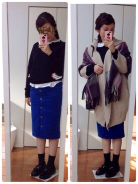「スウェット×シャツ」｜「アイテム（その他アウター）」を使った、AYA☺︎さん（レディース・158cm）の冬コーディネート