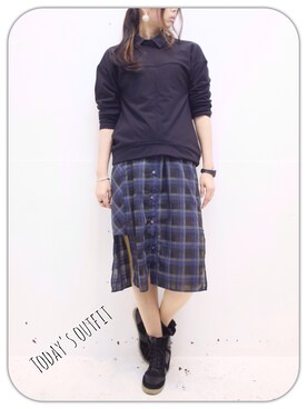 「シャツ×スウェット」｜「アイテム（ワンピース/ドレス）」を使った、manaさん（レディース・165cm）の冬コーディネート