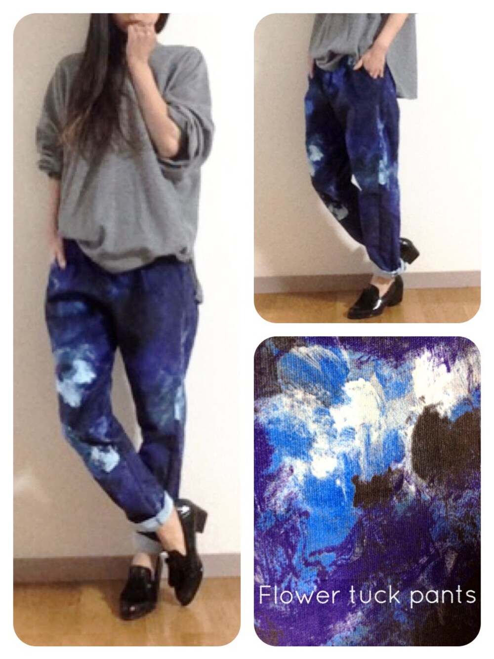 「ポインテッドトゥ、コーデュロイパンツ、花柄」｜「SOのSo Flower tuck pants（その他パンツ、ブルー系）」を使った、manaさん（レディース・165cm）の冬コーディネートの1枚目の写真