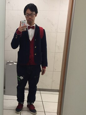 「アイテム（蝶ネクタイ）」を使った、ごっしーさん（メンズ・168cm）の秋コーディネート
