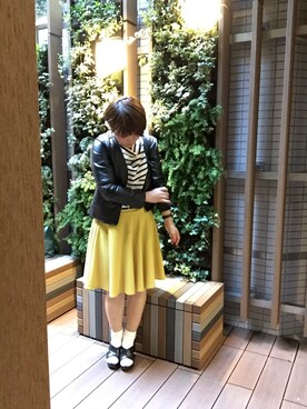 「ADAM ET ROPE'（アダムエロペ）のアイテム（ライダースジャケット）」を使った、NAOさん（レディース・153cm）の春コーディネート