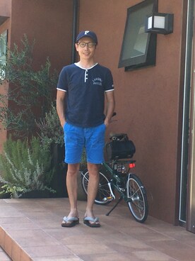 「FELCO（フェルコ）のアイテム（キャップ）」を使った、MakotoKanamuraさん（メンズ・165cm）の夏コーディネート