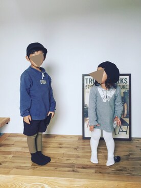 「HAKKA KIDS（ハッカキッズ）のアイテム（パーカー、ブルー系）」を使った、r1kun1naさん（キッズ・110cm）の秋コーディネート