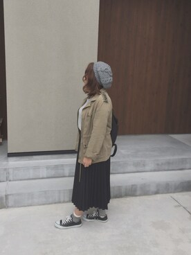 「ZARA（ザラ）のアイテム（ミリタリージャケット、グリーン系）」を使った、r1kun1naさん（キッズ・110cm）の秋コーディネート