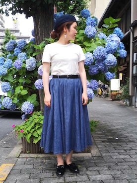 「雨の日」｜「アイテム（ハンチング/ベレー帽）」を使った、すずき さん（レディース・158cm）の夏コーディネート