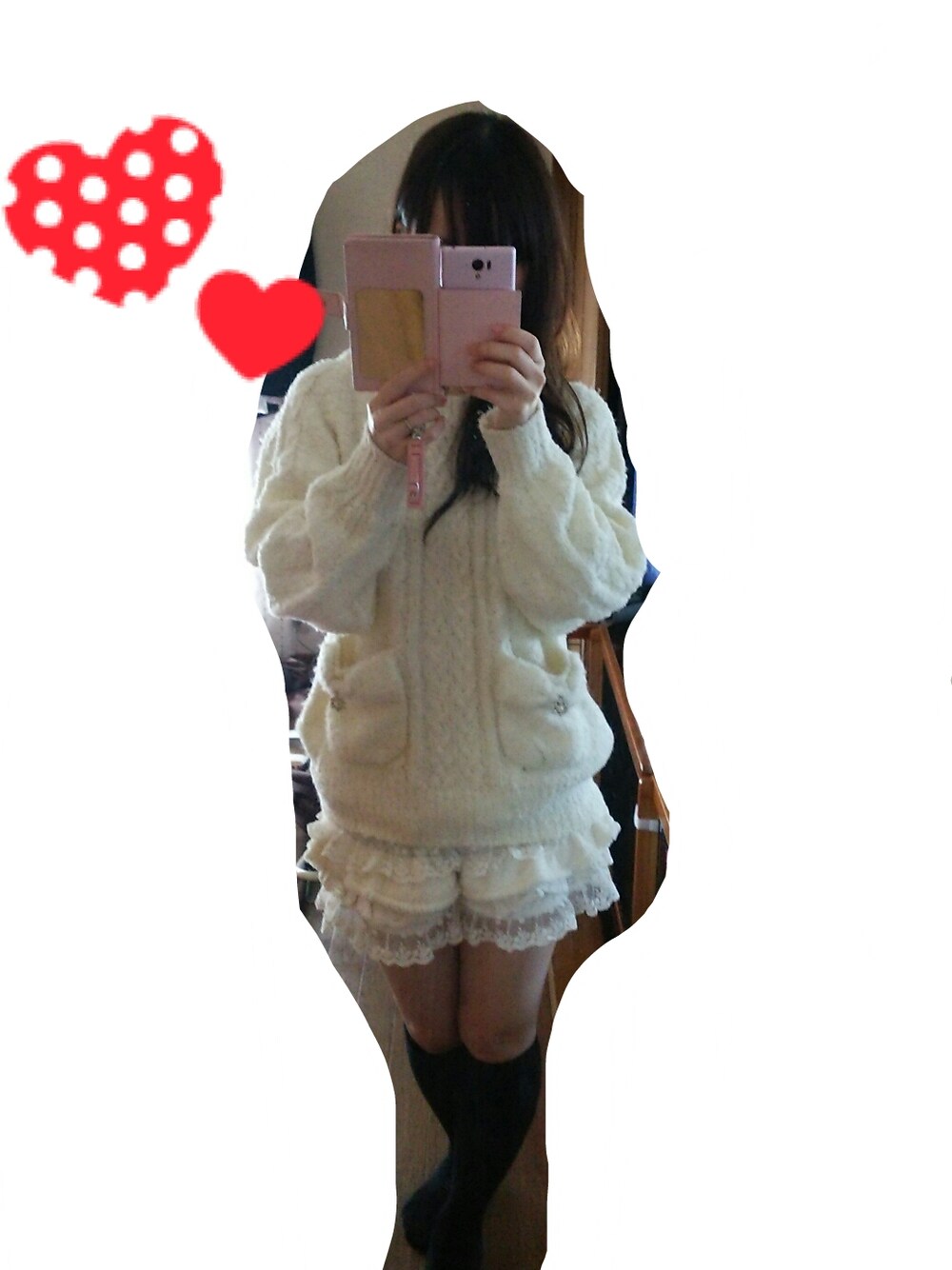 「LIZLISA、白コーデ」｜「LIZ LISAのアイテム（ニット/セーター、ホワイト系）」を使った、あぇむさん（レディース・154cm）の冬コーディネートの1枚目の写真