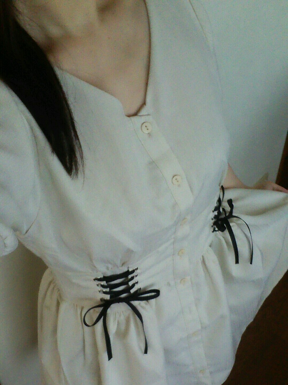 「evelyn、ワンピース、いつも、ありがとう♡」｜「evelynのアイテム（ワンピース、ホワイト系）」を使った、あぇむさん（レディース・154cm）の秋コーディネートの1枚目の写真