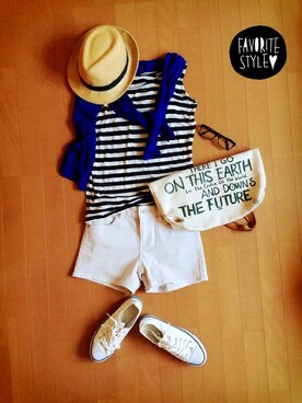 「ジャパンブルー」｜「アイテム（その他）」を使った、モコさん（レディース・150cm）の夏コーディネート