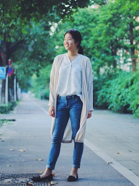 「PULL&BEAR（プルアンドベア）のアイテム（その他シューズ）」を使った、张喜欢さん（レディース・167cm）の秋コーディネート