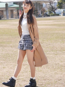 「ハーフアップ」｜「アイテム（トレンチコート）」を使った、もりぞーさん（レディース・165cm）の冬コーディネート
