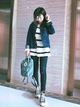 「Ungrid（アングリッド）の 【Casual】ｳﾞｨﾝﾃｰｼﾞGｼﾞｬﾝ （デニムジャケット）」を使った、moominさん（レディース・152cm）の秋コーディネート