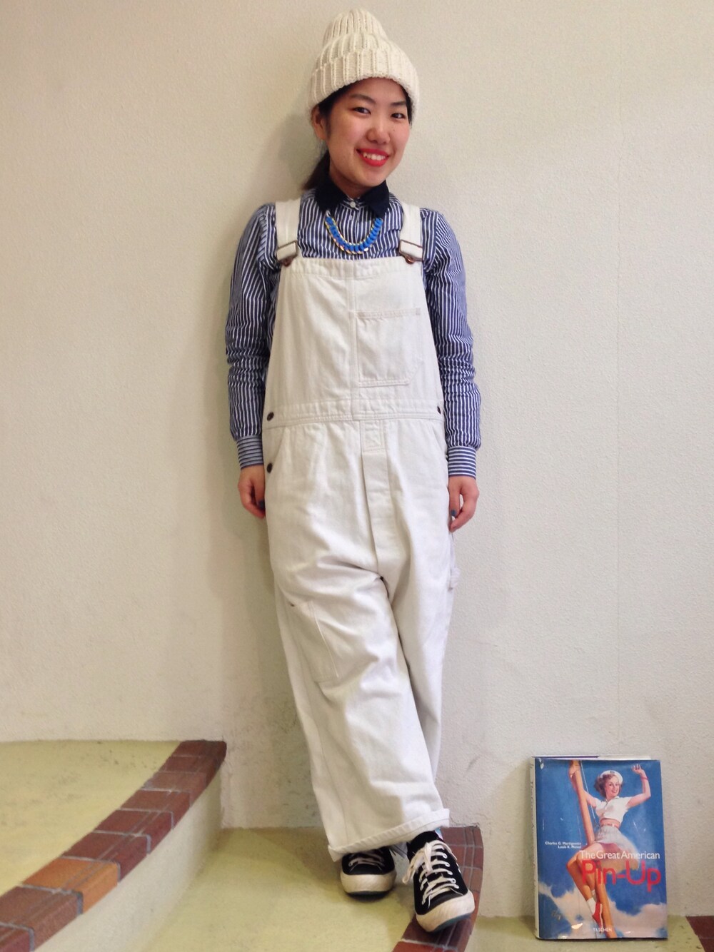 「MIRROR OF Shinzoneのニットキャップ（ニットキャップ/ビーニー、ホワイト系）」を使った、sprigさん（レディース・148cm）の春コーディネートの1枚目の写真