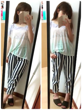 「ストライプパンツ」｜✩Ｋｉｉさん（レディース・154cm・10代）の夏コーディネート