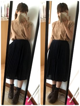 「プリーツ」｜「アイテム（ブーティ）」を使った、✩Ｋｉｉさん（レディース・154cm）の夏コーディネート